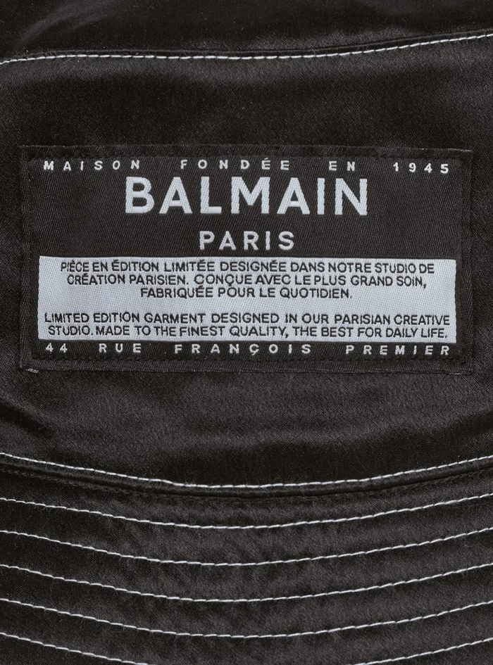 Balmain Hats Mens Satin Bucket Hat With Balmain Logo Black Balmain Hats Mens Satin Bucket Hat With Balmain Logo Black