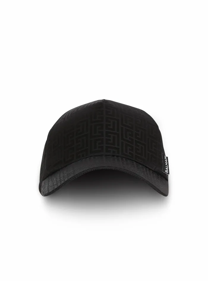 Balmain Hats Mens Satiny Cap With Balmain Monogram Black