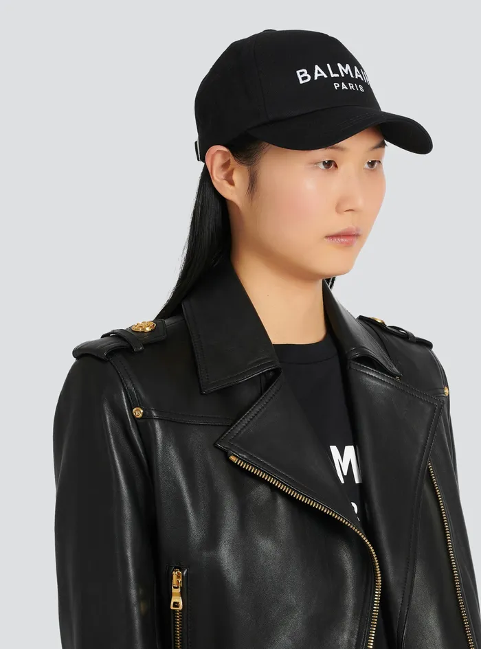 Balmain Hats Womens Cotton Cap With Balmain Logo Black Balmain Hats Womens Cotton Cap With Balmain Logo Black
