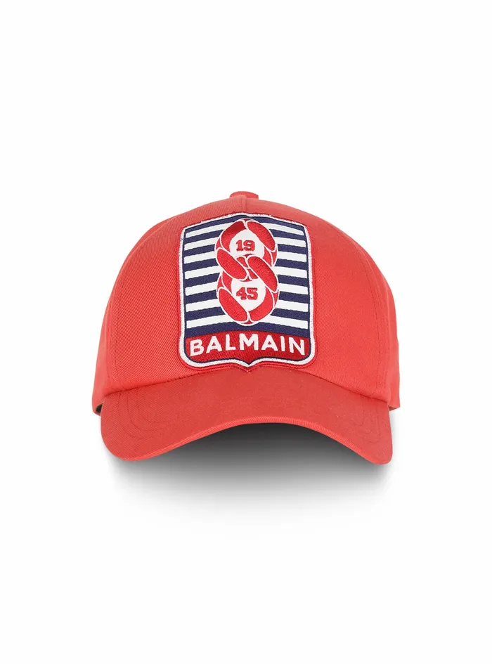Balmain Hats Womens High Summer Capsule 8211 Cotton Cap With Balmain Monogram Badge Red Balmain Hats Womens High Summer Capsule 8211 Cotton Cap With Balmain Monogram Badge Red