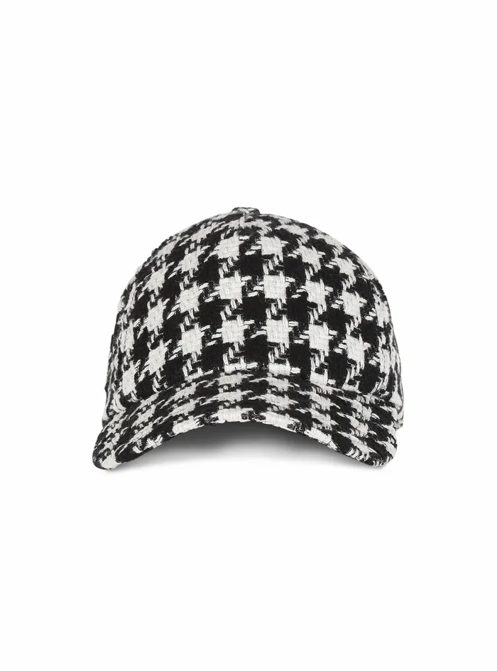 Balmain Hats Womens Houndstooth Print Cap Black