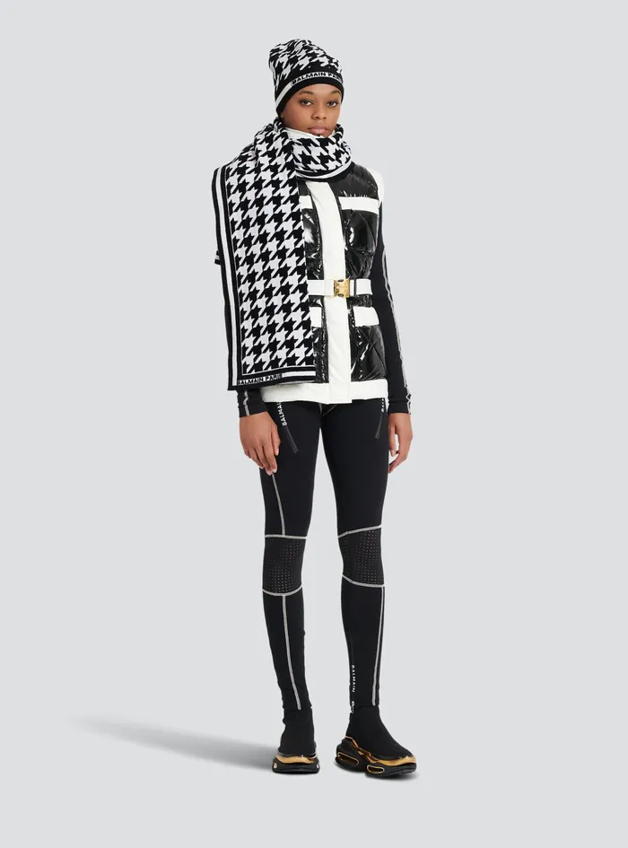 Balmain Hats Womens Houndstooth Print Wool And Velvet Beanie Black