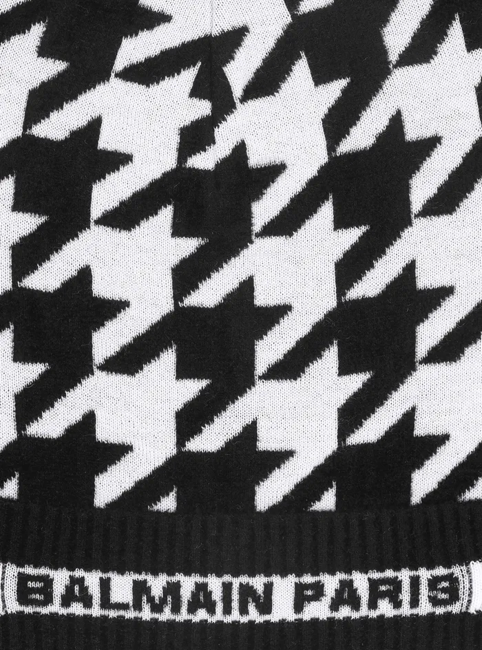 Balmain Hats Womens Houndstooth Print Wool And Velvet Beanie Black