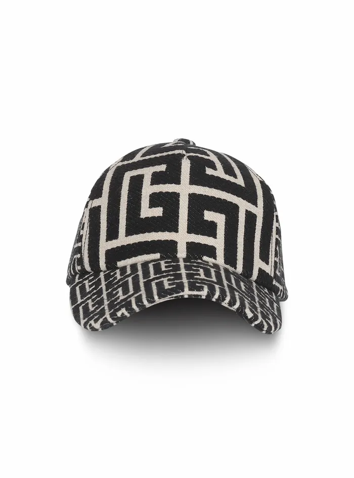 Balmain Hats Womens Jacquard Cap With Balmain Monogram Black