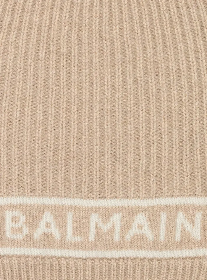 Balmain Hats Womens Wool Beanie With Balmain Logo Beige Balmain Hats Womens Wool Beanie With Balmain Logo Beige