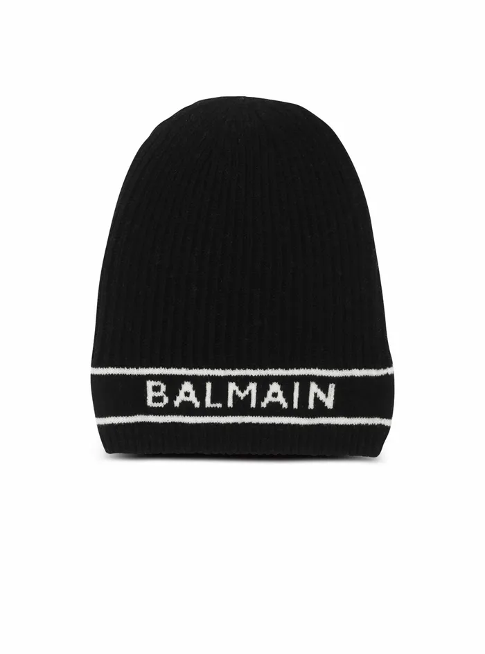 Balmain Hats Womens Wool Beanie With Balmain Logo Black