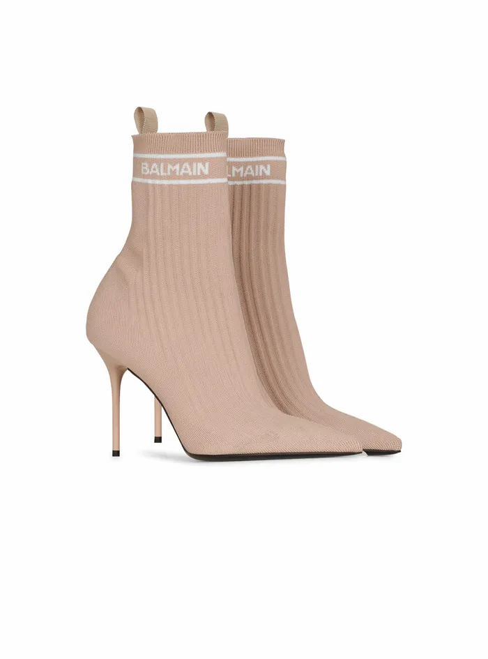 Balmain High Heels Womens Stretch Knit Skye Ankle Boots Pink Balmain High Heels Womens Stretch Knit Skye Ankle Boots Pink