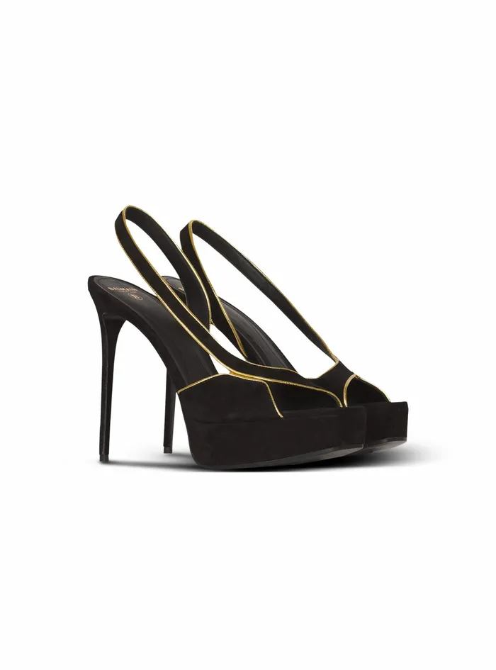 Balmain High Heels Womens Suede Uta Sandals Black Balmain High Heels Womens Suede Uta Sandals Black