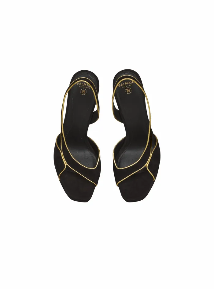 Balmain High Heels Womens Suede Uta Sandals Black Balmain High Heels Womens Suede Uta Sandals Black