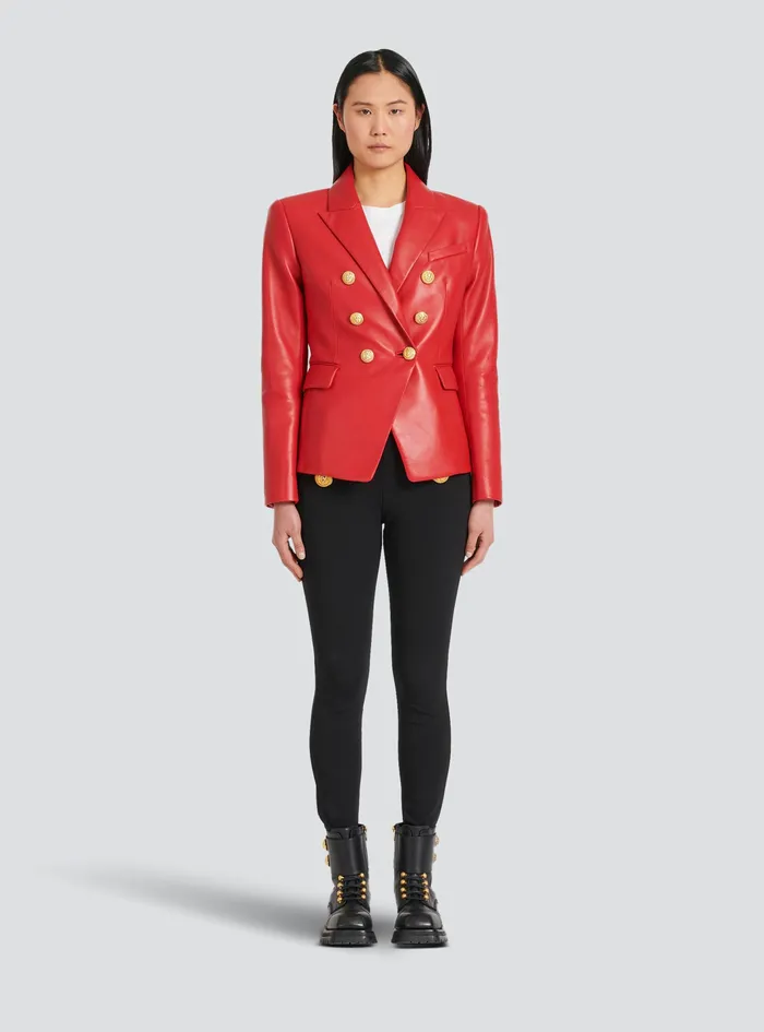 Balmain Jackets And Blazers Womens DoubleBreasted Leather Blazer Red Balmain Jackets And Blazers Womens DoubleBreasted Leather Blazer Red