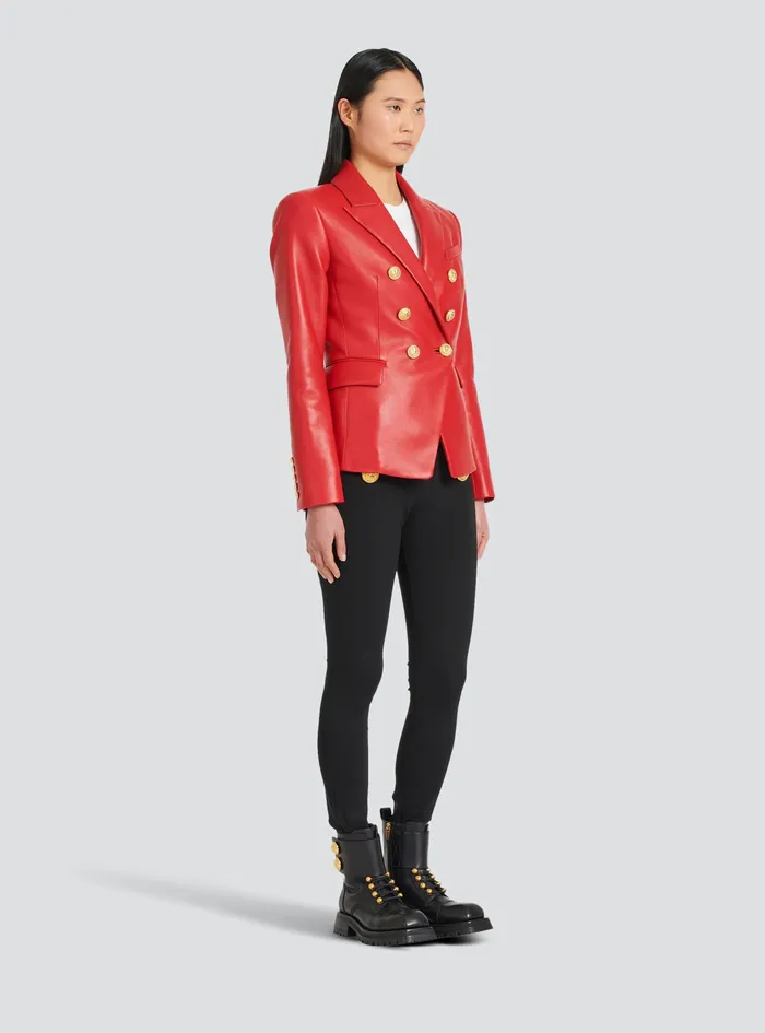 Balmain Jackets And Blazers Womens DoubleBreasted Leather Blazer Red Balmain Jackets And Blazers Womens DoubleBreasted Leather Blazer Red