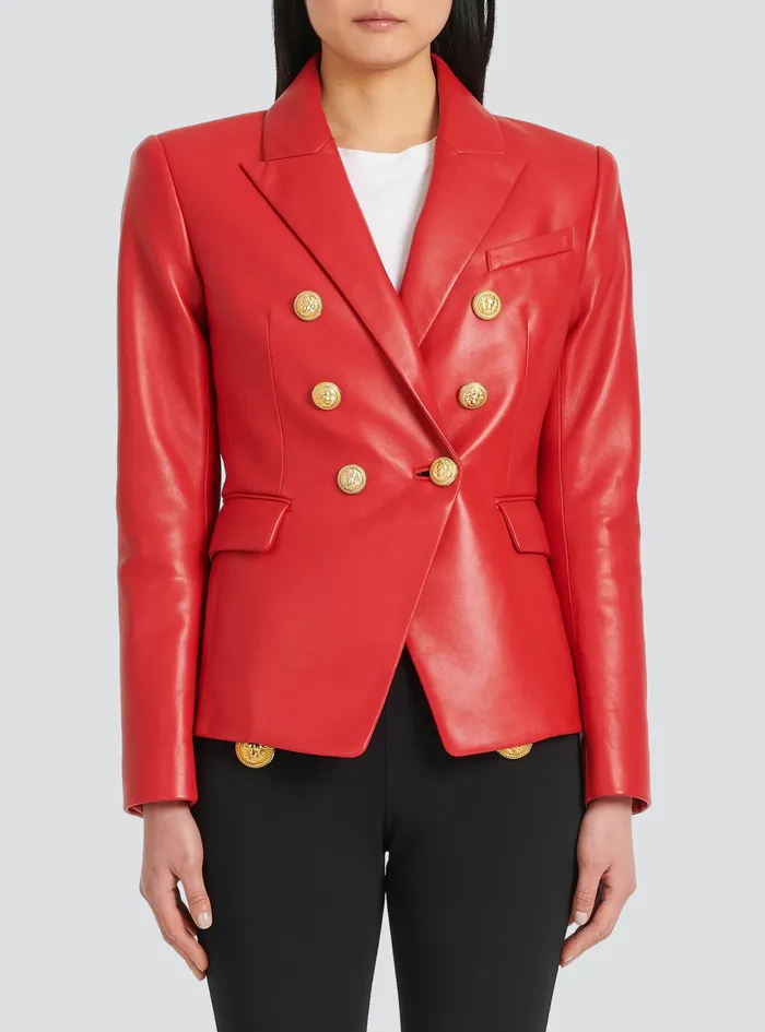 Balmain Jackets And Blazers Womens DoubleBreasted Leather Blazer Red Balmain Jackets And Blazers Womens DoubleBreasted Leather Blazer Red