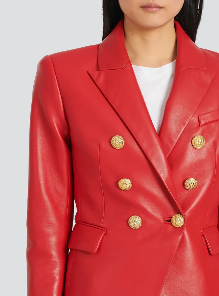 Balmain Jackets And Blazers Womens DoubleBreasted Leather Blazer Red Balmain Jackets And Blazers Womens DoubleBreasted Leather Blazer Red