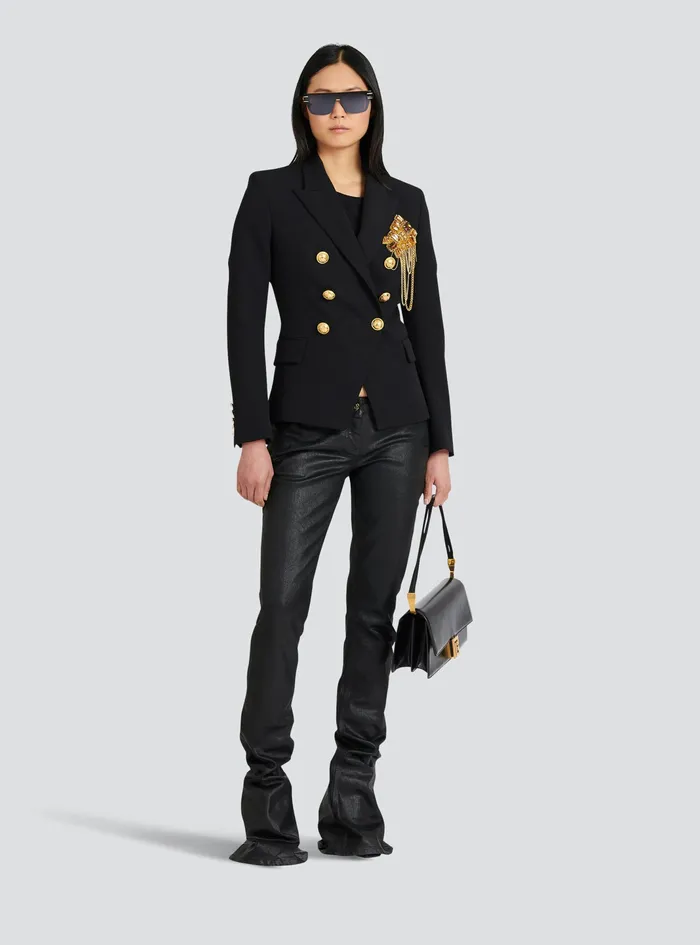 Balmain Jackets And Blazers Womens Wool Jacket With Embroidered Jewel Badge Black Balmain Jackets And Blazers Womens Wool Jacket With Embroidered Jewel Badge Black