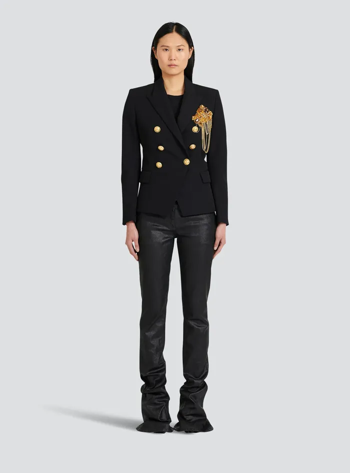 Balmain Jackets And Blazers Womens Wool Jacket With Embroidered Jewel Badge Black Balmain Jackets And Blazers Womens Wool Jacket With Embroidered Jewel Badge Black