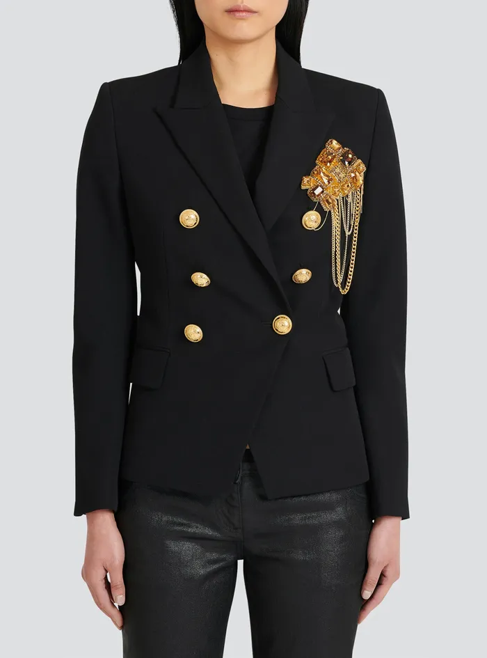Balmain Jackets And Blazers Womens Wool Jacket With Embroidered Jewel Badge Black Balmain Jackets And Blazers Womens Wool Jacket With Embroidered Jewel Badge Black