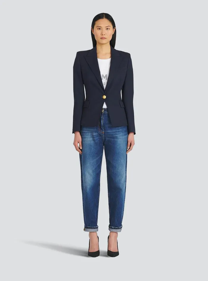 Balmain Jackets And Blazers Womens Wool SingleButton Blazer Navy Balmain Jackets And Blazers Womens Wool SingleButton Blazer Navy