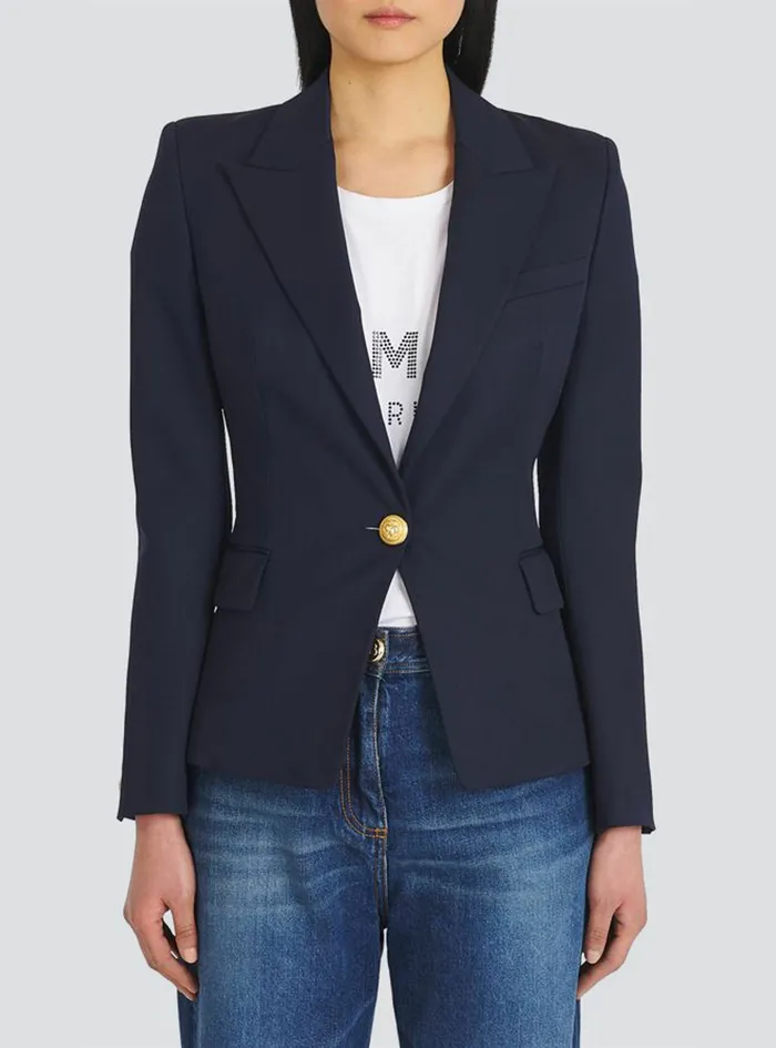Balmain Jackets And Blazers Womens Wool SingleButton Blazer Navy Balmain Jackets And Blazers Womens Wool SingleButton Blazer Navy
