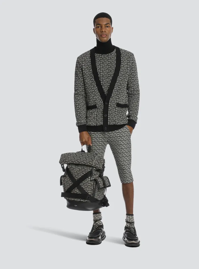 Balmain Knitwear Mens Bicolor Ivory And Black Wool Cardigan Black Balmain Knitwear Mens Bicolor Ivory And Black Wool Cardigan Black