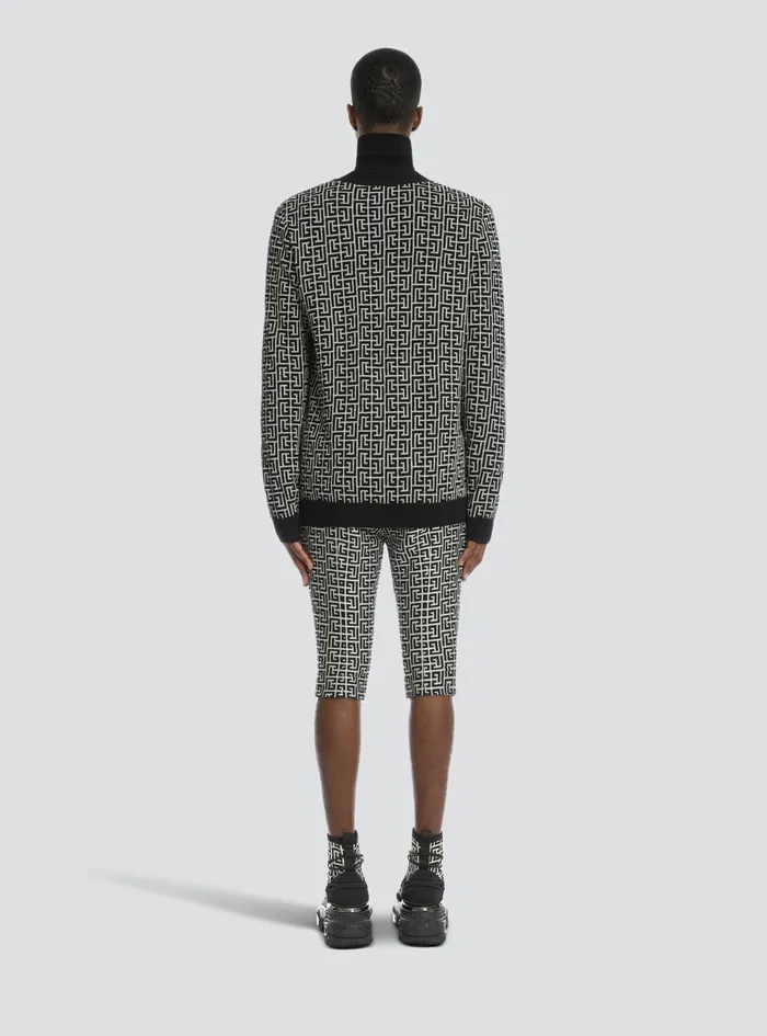 Balmain Knitwear Mens Bicolor Ivory And Black Wool Cardigan Black Balmain Knitwear Mens Bicolor Ivory And Black Wool Cardigan Black