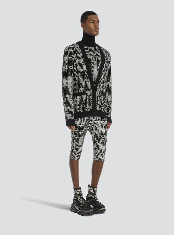 Balmain Knitwear Mens Bicolor Ivory And Black Wool Cardigan Black Balmain Knitwear Mens Bicolor Ivory And Black Wool Cardigan Black