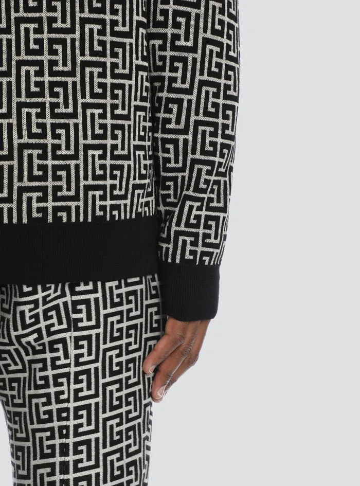 Balmain Knitwear Mens Bicolor Ivory And Black Wool Cardigan Black Balmain Knitwear Mens Bicolor Ivory And Black Wool Cardigan Black