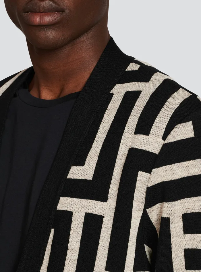 Balmain Knitwear Mens Oversized Wool Cardigan With Maxi Balmain Monogram Black Balmain Knitwear Mens Oversized Wool Cardigan With Maxi Balmain Monogram Black