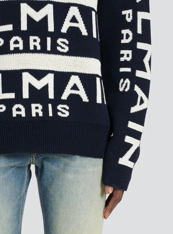 Balmain Knitwear Mens Sweater Embroidered With Balmain Paris Logo Black