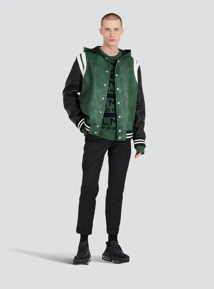 Balmain Knitwear Mens Sweater Embroidered With Balmain Paris Logo Green Balmain Knitwear Mens Sweater Embroidered With Balmain Paris Logo Green