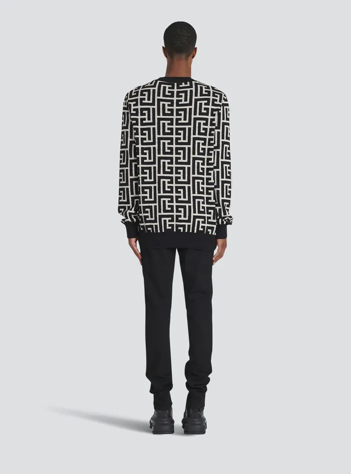 Balmain Knitwear Mens Wool Sweater With Balmain Monogram Black Balmain Knitwear Mens Wool Sweater With Balmain Monogram Black