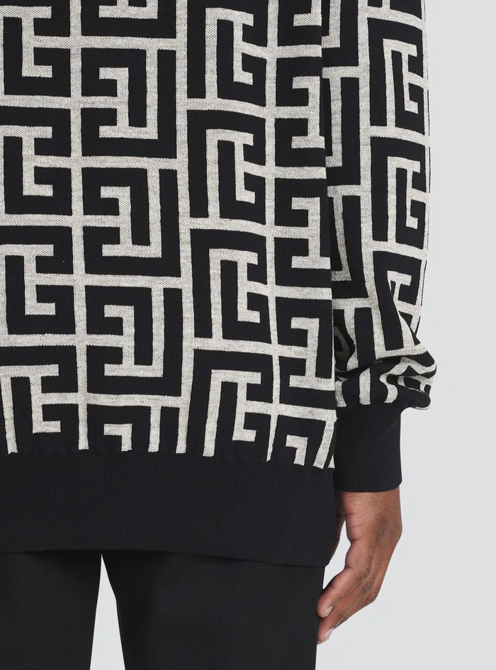 Balmain Knitwear Mens Wool Sweater With Balmain Monogram Black Balmain Knitwear Mens Wool Sweater With Balmain Monogram Black