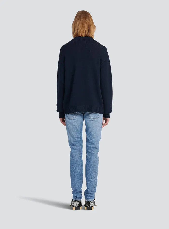 Balmain Knitwear Mens Wool Sweater With Balmain Paris Logo Black