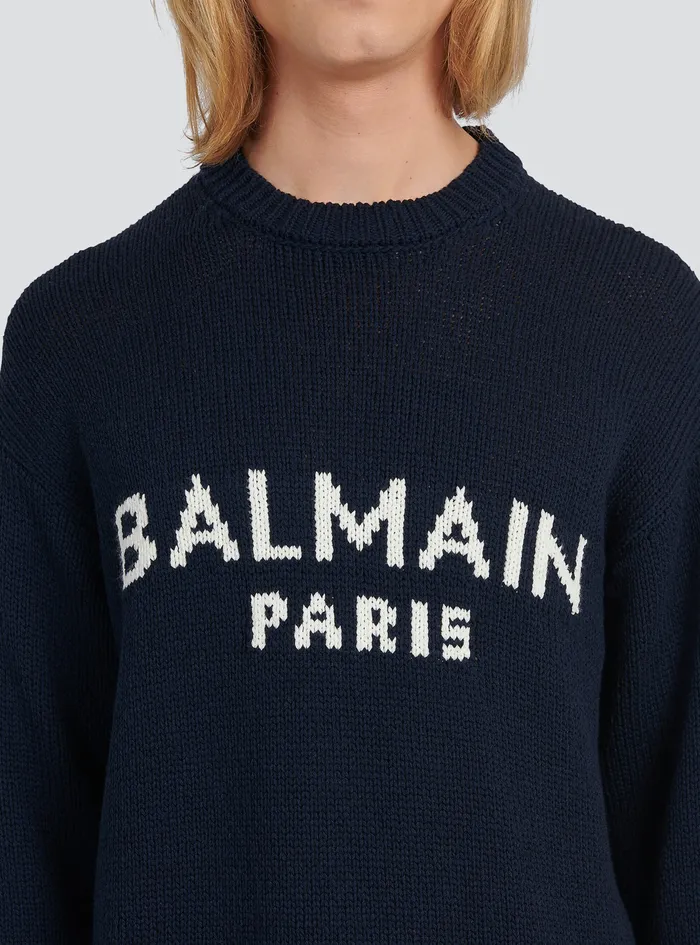 Balmain Knitwear Mens Wool Sweater With Balmain Paris Logo Black
