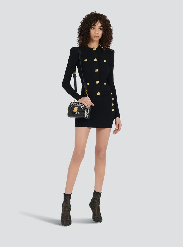 Balmain Knitwear Womens Cropped Knit Cardigan With GoldTone Buttons Black Balmain Knitwear Womens Cropped Knit Cardigan With GoldTone Buttons Black