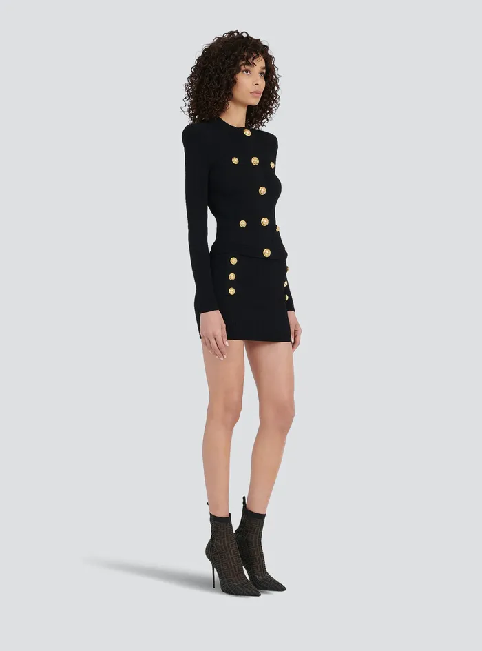 Balmain Knitwear Womens Cropped Knit Cardigan With GoldTone Buttons Black Balmain Knitwear Womens Cropped Knit Cardigan With GoldTone Buttons Black
