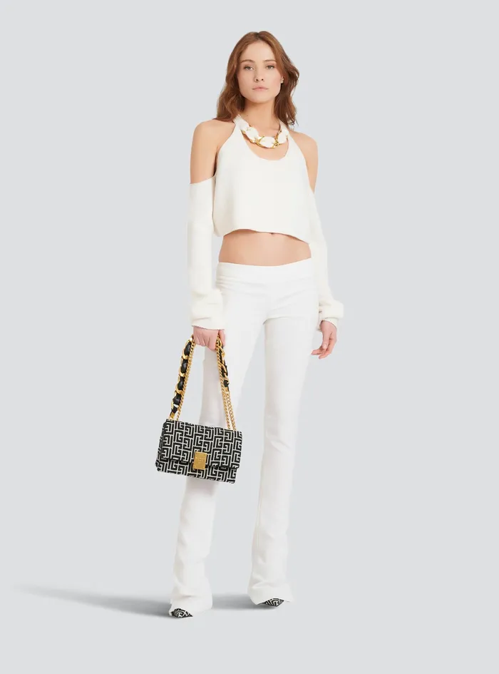 Balmain Knitwear Womens Cropped Knit Sweater White Balmain Knitwear Womens Cropped Knit Sweater White