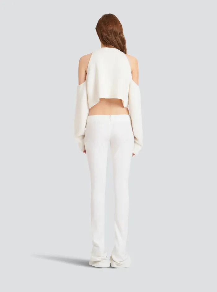 Balmain Knitwear Womens Cropped Knit Sweater White Balmain Knitwear Womens Cropped Knit Sweater White