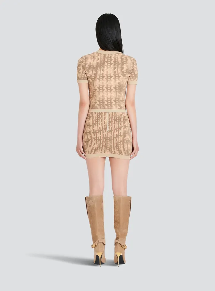 Balmain Knitwear Womens Cropped Sparkly Knit Cardigan With Balmain Monogram Beige Balmain Knitwear Womens Cropped Sparkly Knit Cardigan With Balmain Monogram Beige