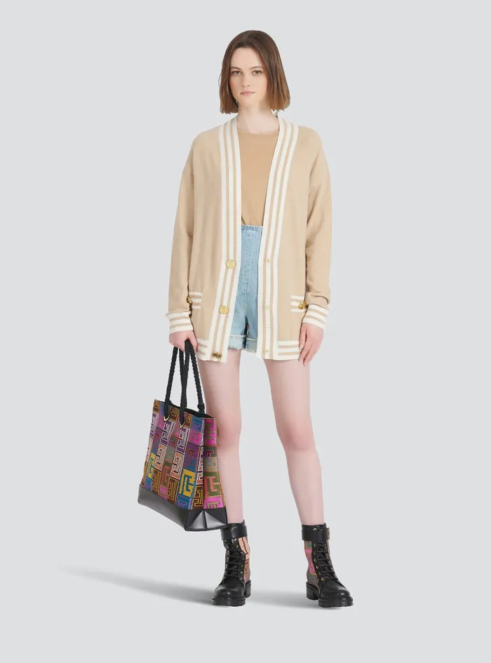 Balmain Knitwear Womens Knit Cardigan Beige Balmain Knitwear Womens Knit Cardigan Beige