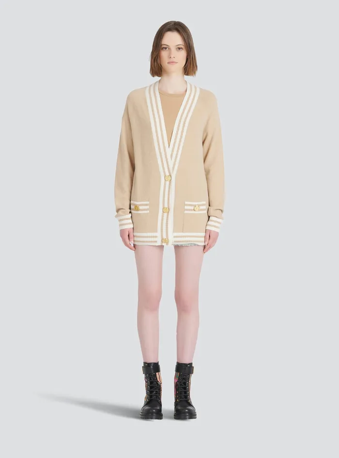 Balmain Knitwear Womens Knit Cardigan Beige Balmain Knitwear Womens Knit Cardigan Beige