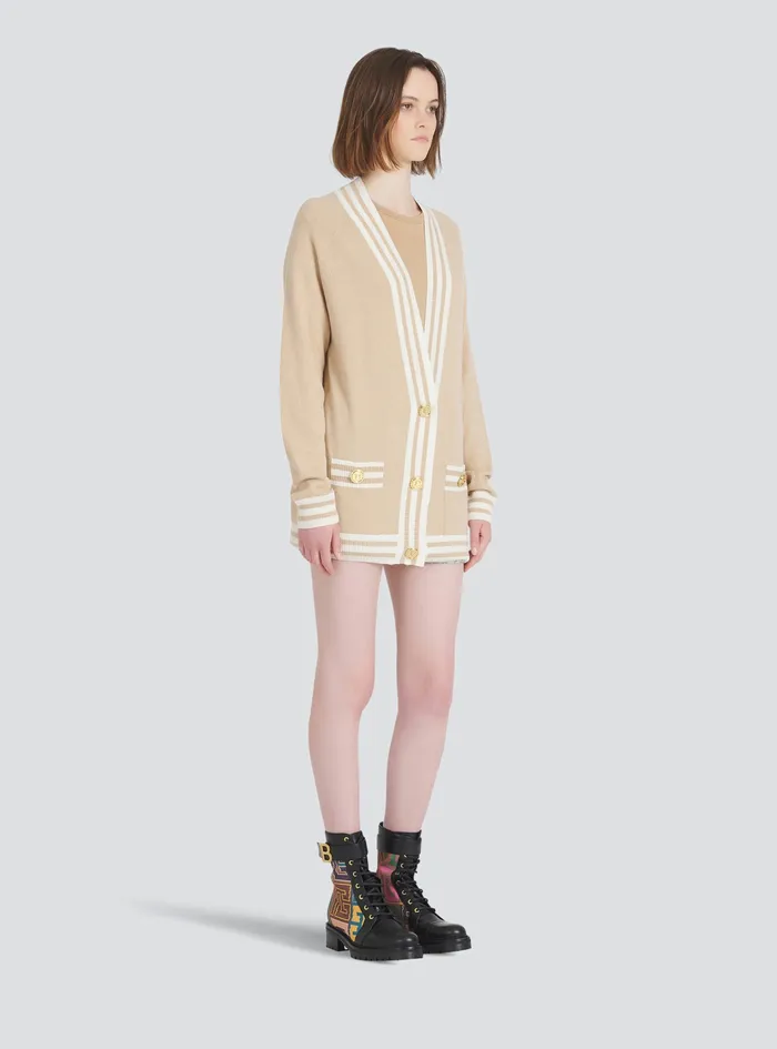 Balmain Knitwear Womens Knit Cardigan Beige Balmain Knitwear Womens Knit Cardigan Beige