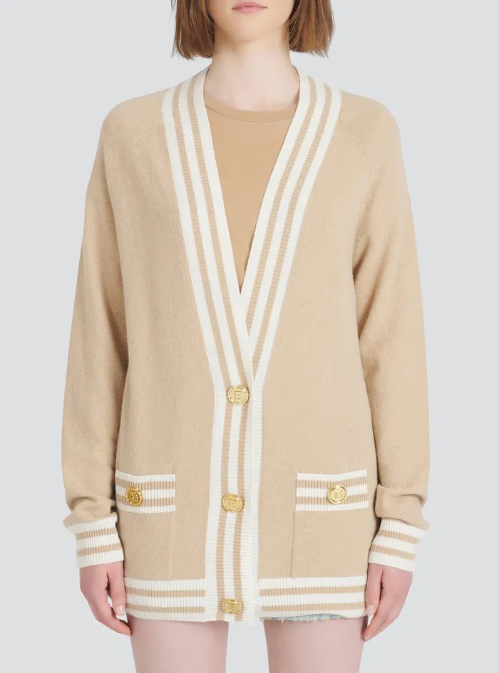 Balmain Knitwear Womens Knit Cardigan Beige Balmain Knitwear Womens Knit Cardigan Beige