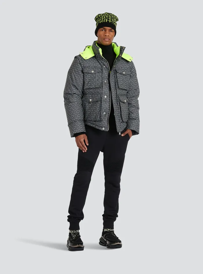 Balmain Outerwear Mens Capsule After Ski Reflective Quilted Coat With Balmain Monogram Grey Balmain Outerwear Mens Capsule After Ski Reflective Quilted Coat With Balmain Monogram Grey