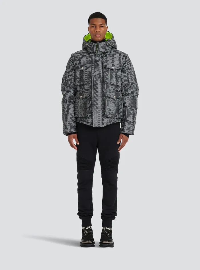 Balmain Outerwear Mens Capsule After Ski Reflective Quilted Coat With Balmain Monogram Grey Balmain Outerwear Mens Capsule After Ski Reflective Quilted Coat With Balmain Monogram Grey