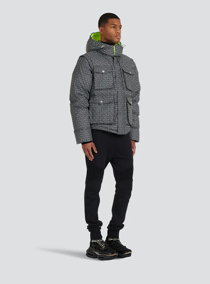 Balmain Outerwear Mens Capsule After Ski Reflective Quilted Coat With Balmain Monogram Grey Balmain Outerwear Mens Capsule After Ski Reflective Quilted Coat With Balmain Monogram Grey
