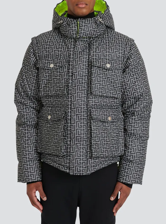 Balmain Outerwear Mens Capsule After Ski Reflective Quilted Coat With Balmain Monogram Grey Balmain Outerwear Mens Capsule After Ski Reflective Quilted Coat With Balmain Monogram Grey