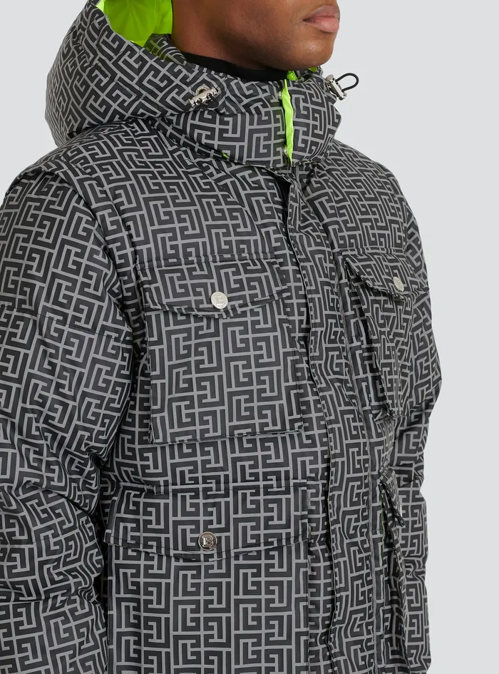 Balmain Outerwear Mens Capsule After Ski Reflective Quilted Coat With Balmain Monogram Grey Balmain Outerwear Mens Capsule After Ski Reflective Quilted Coat With Balmain Monogram Grey