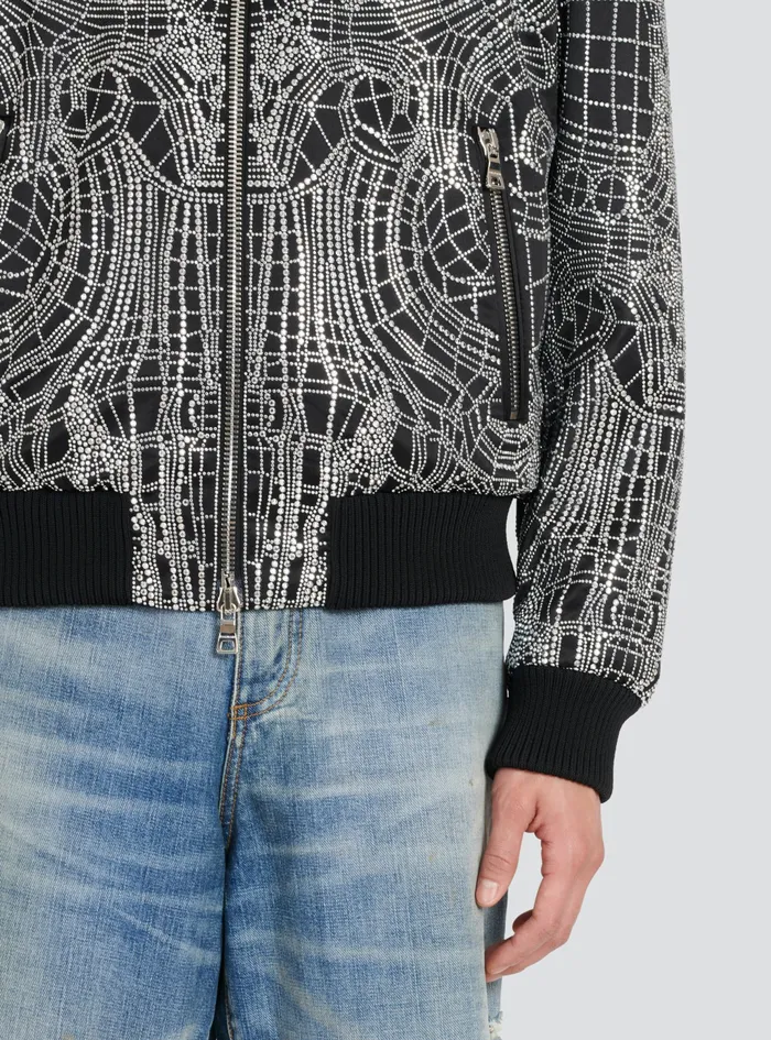 Balmain Outerwear Mens Embroidered Silk Bomber Jacket Silver Balmain Outerwear Mens Embroidered Silk Bomber Jacket Silver
