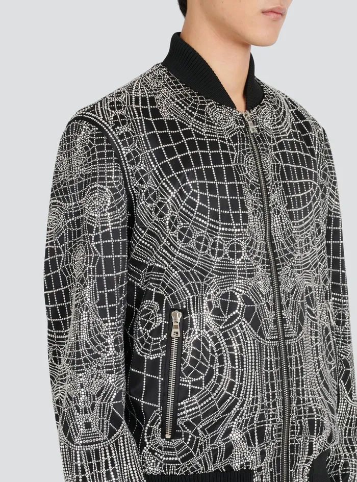 Balmain Outerwear Mens Embroidered Silk Bomber Jacket Silver Balmain Outerwear Mens Embroidered Silk Bomber Jacket Silver