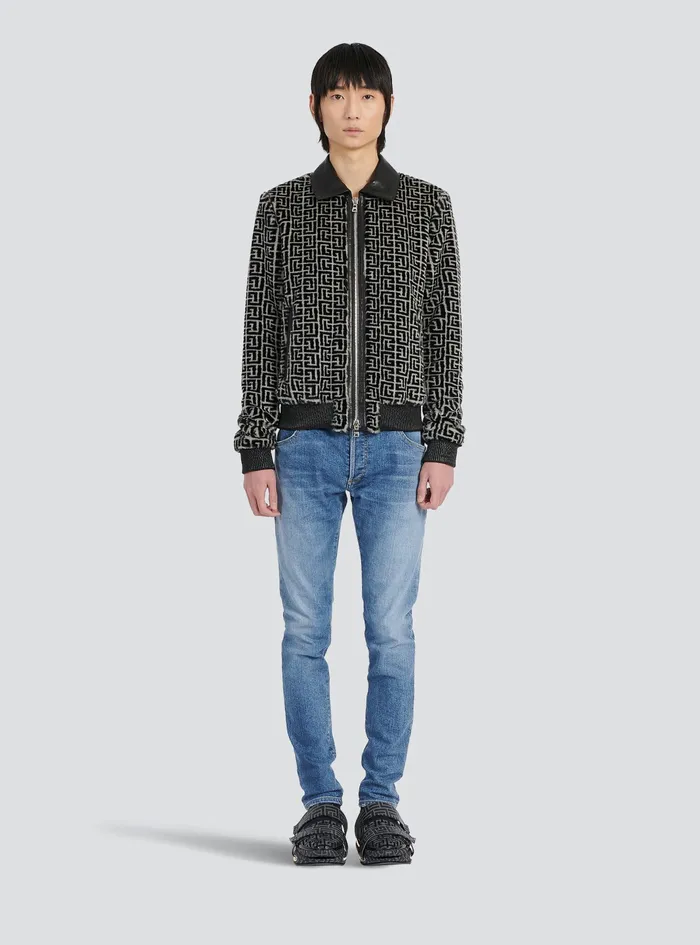 Balmain Outerwear Mens Faux Fur Bomber Jacket With Balmain Monogram Black Balmain Outerwear Mens Faux Fur Bomber Jacket With Balmain Monogram Black